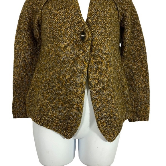 Loft Womens Medium Sweater Cardigan Wool Mohair Mock Neck Brown One Button - Picture 3 of 8